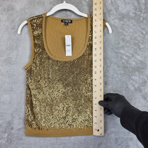 J.Crew Sequin Tank Top Womens Small Gold Scoop Neck Knit Sleeveless Party CD115 - Picture 4 of 12